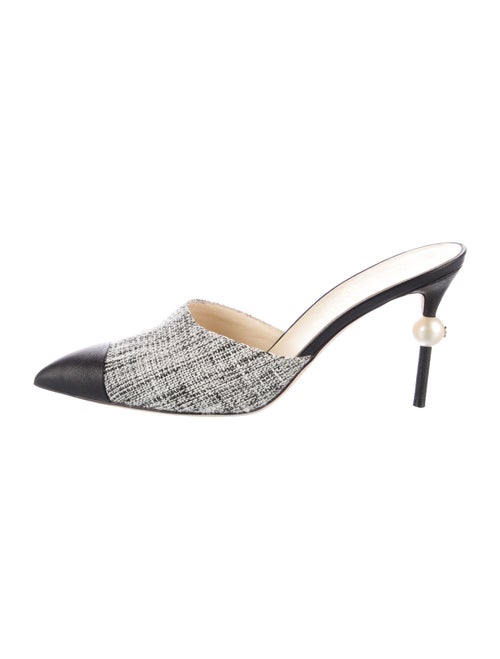 Chanel Interlocking CC Logo Tweed Mules