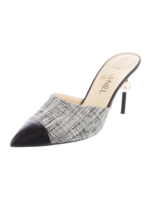 Chanel Interlocking CC Logo Tweed Mules