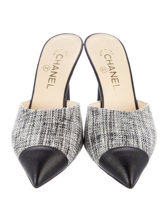 Chanel Interlocking CC Logo Tweed Mules