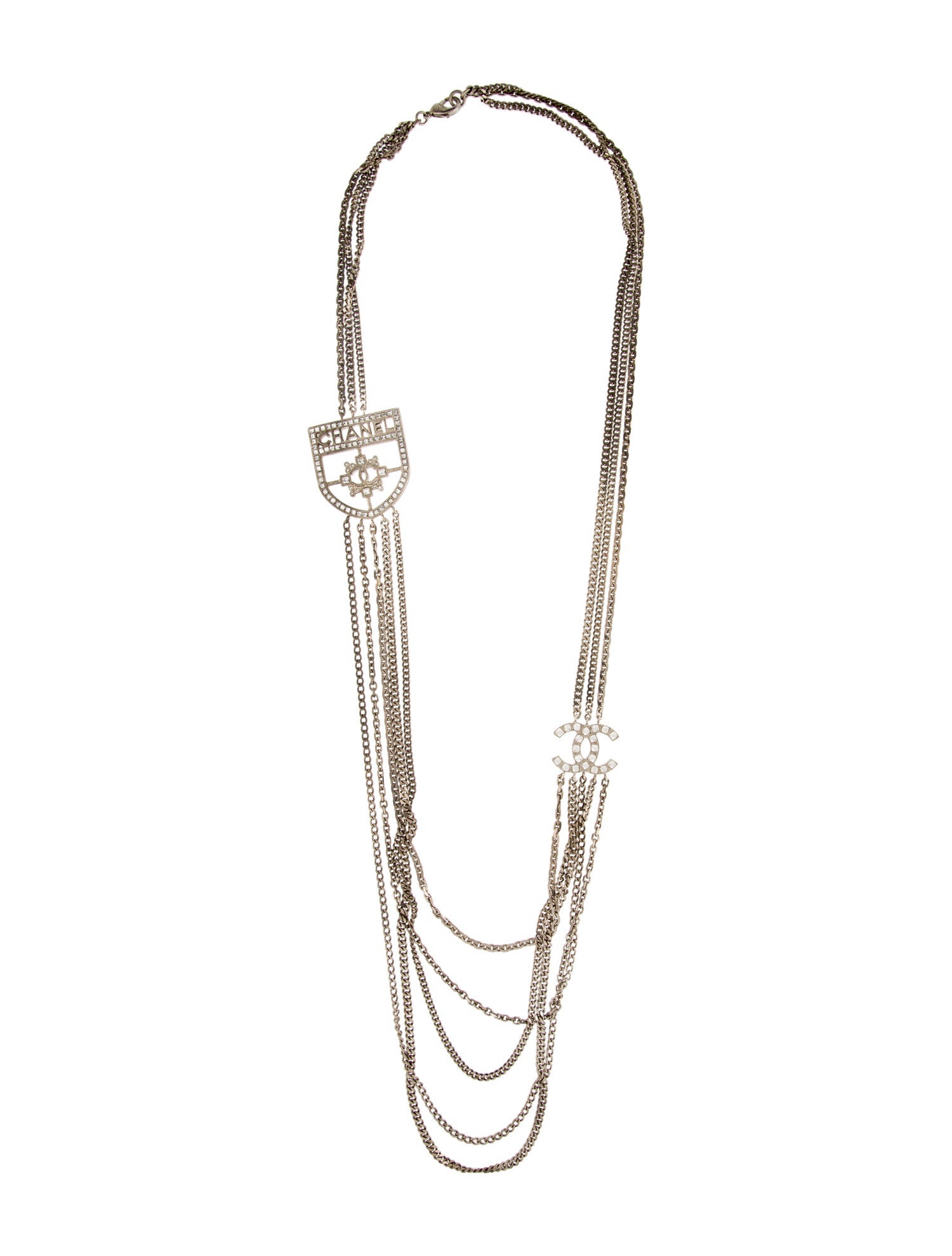 Chanel Strass Shield CC Long Multistrand Necklace