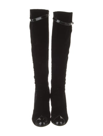 Chanel Interlocking CC Logo Velvet Boots