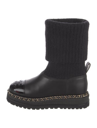 Chanel Interlocking CC Logo Wool Rain Boots