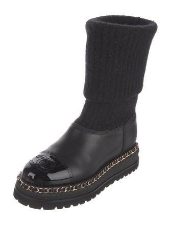 Chanel Interlocking CC Logo Wool Rain Boots