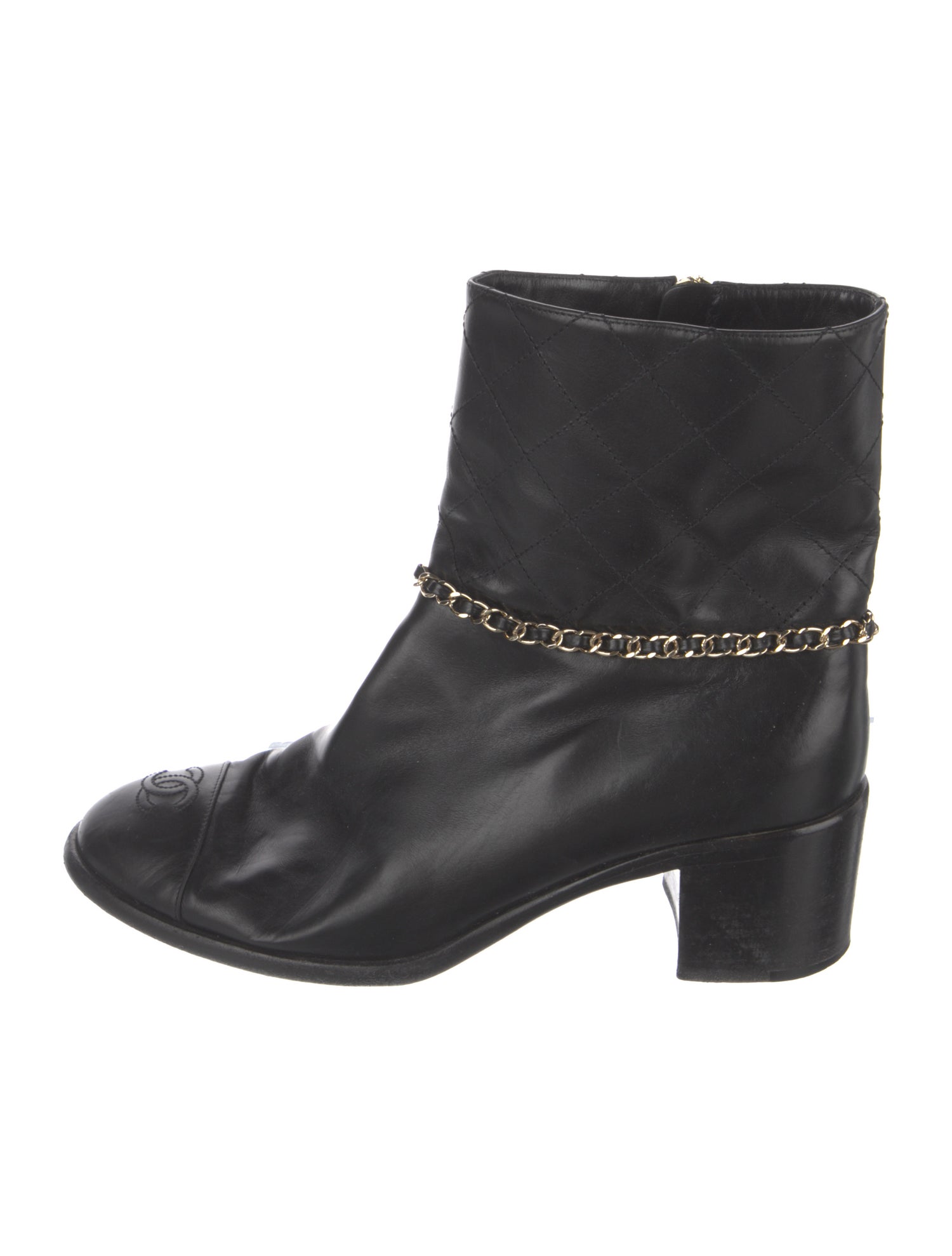 Chanel Calfskin Chain-Link Accents Boots