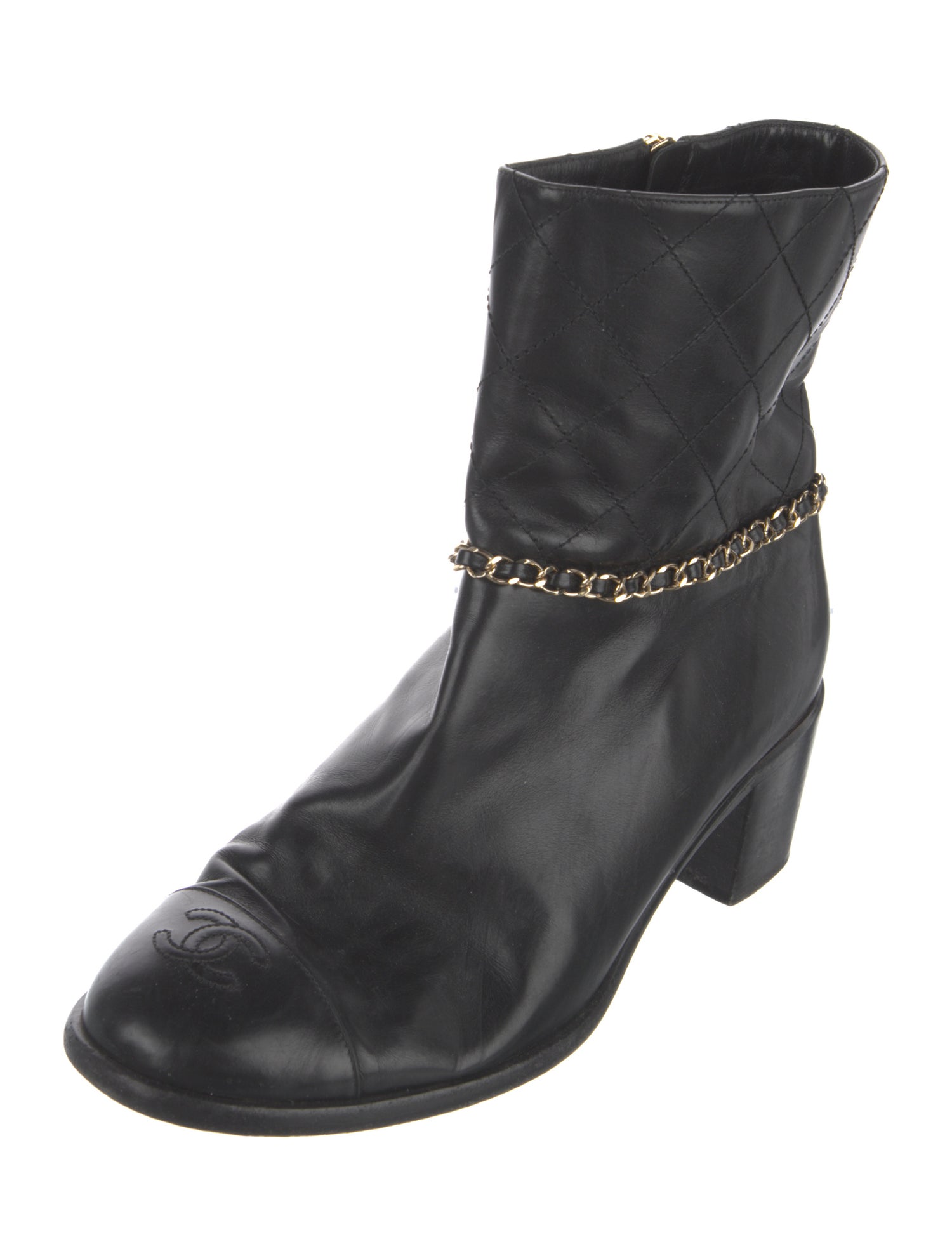 Chanel Calfskin Chain-Link Accents Boots