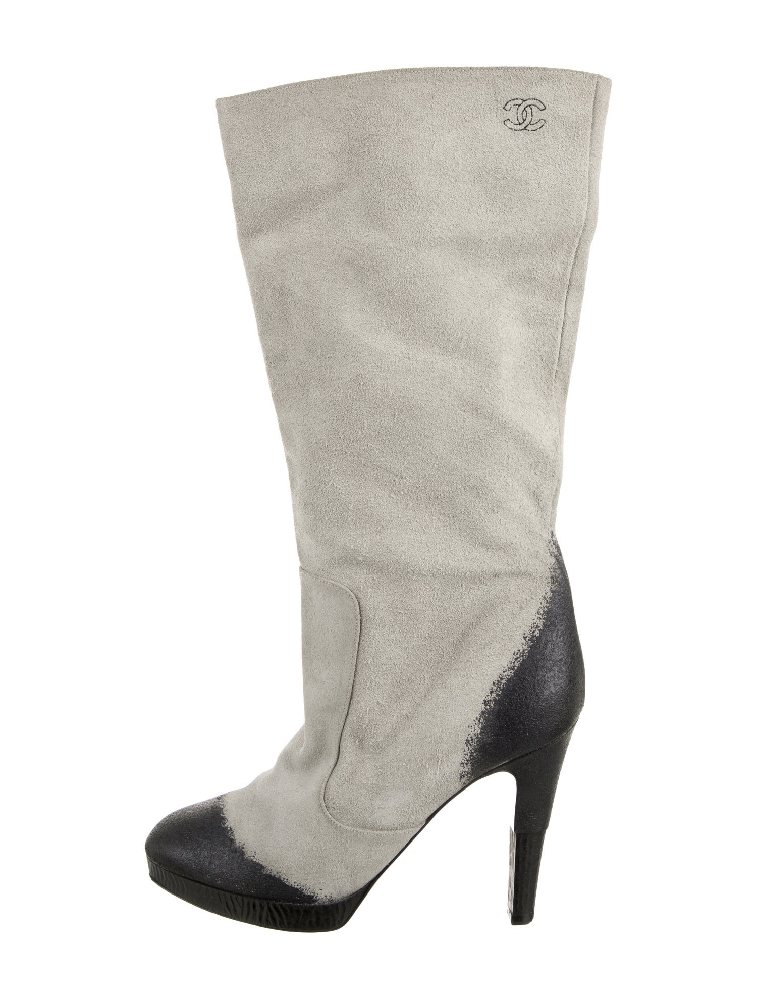 Chanel Interlocking CC Logo Suede Boots