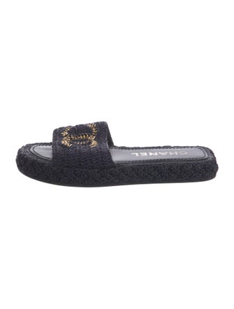 Chanel Interlocking CC Logo Raffia Espadrilles