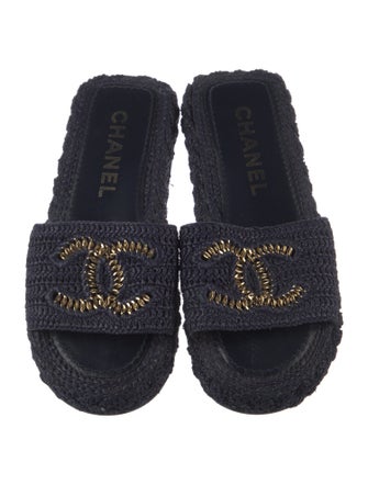 Chanel Interlocking CC Logo Raffia Espadrilles