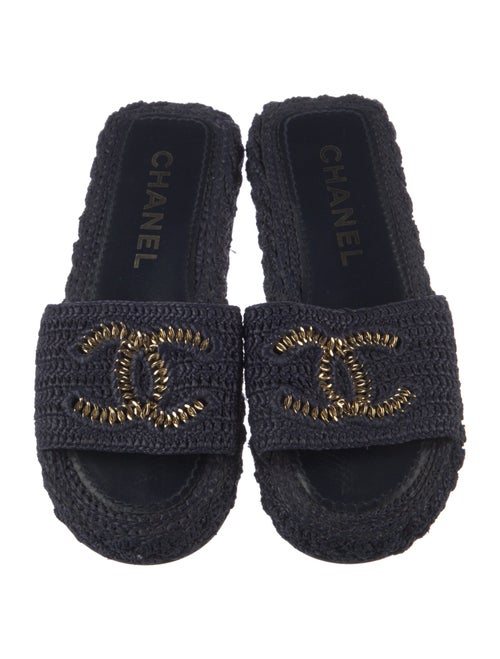 Chanel Interlocking CC Logo Raffia Espadrilles