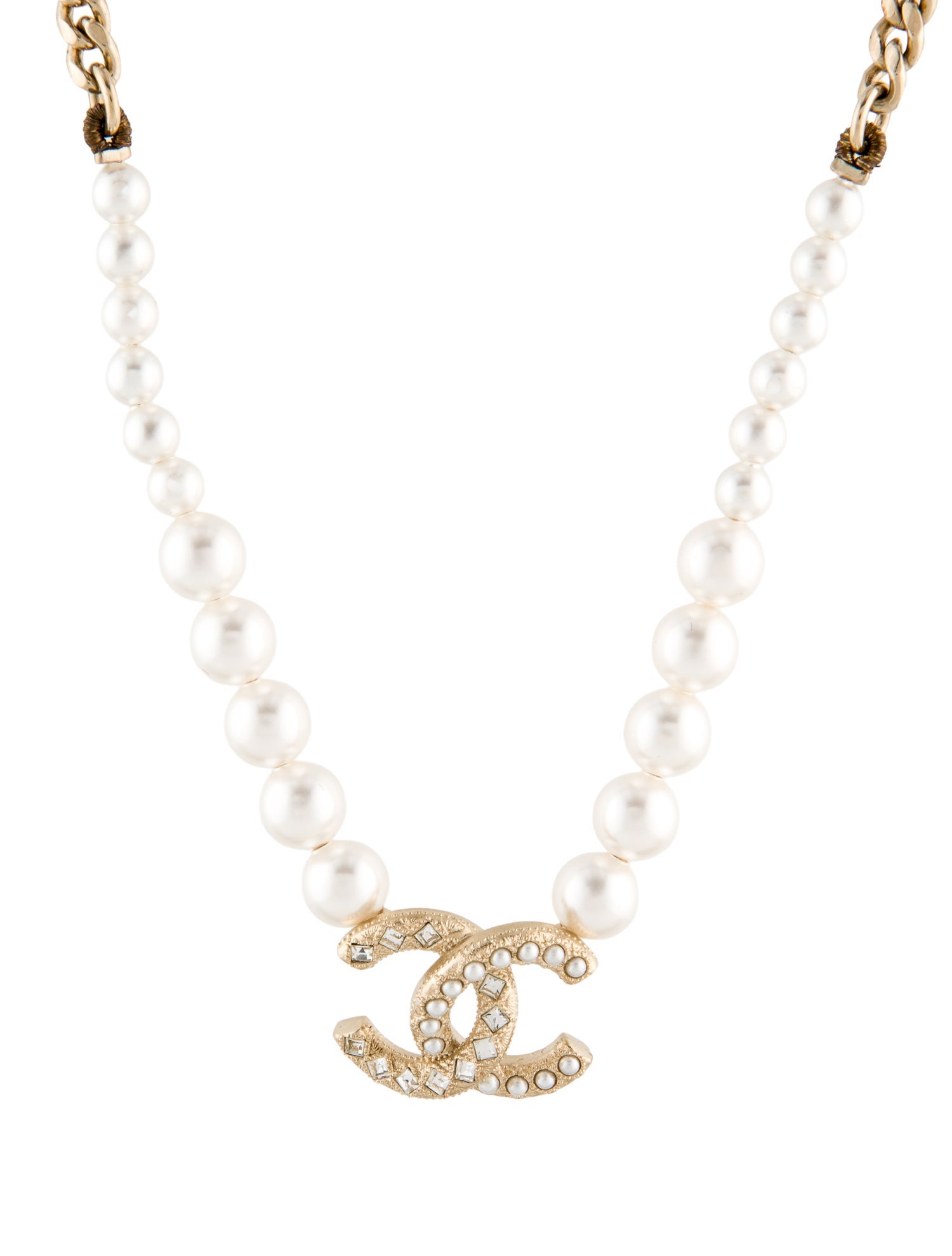 Chanel 2021 Faux Pearl & Strass CC Choker Necklace