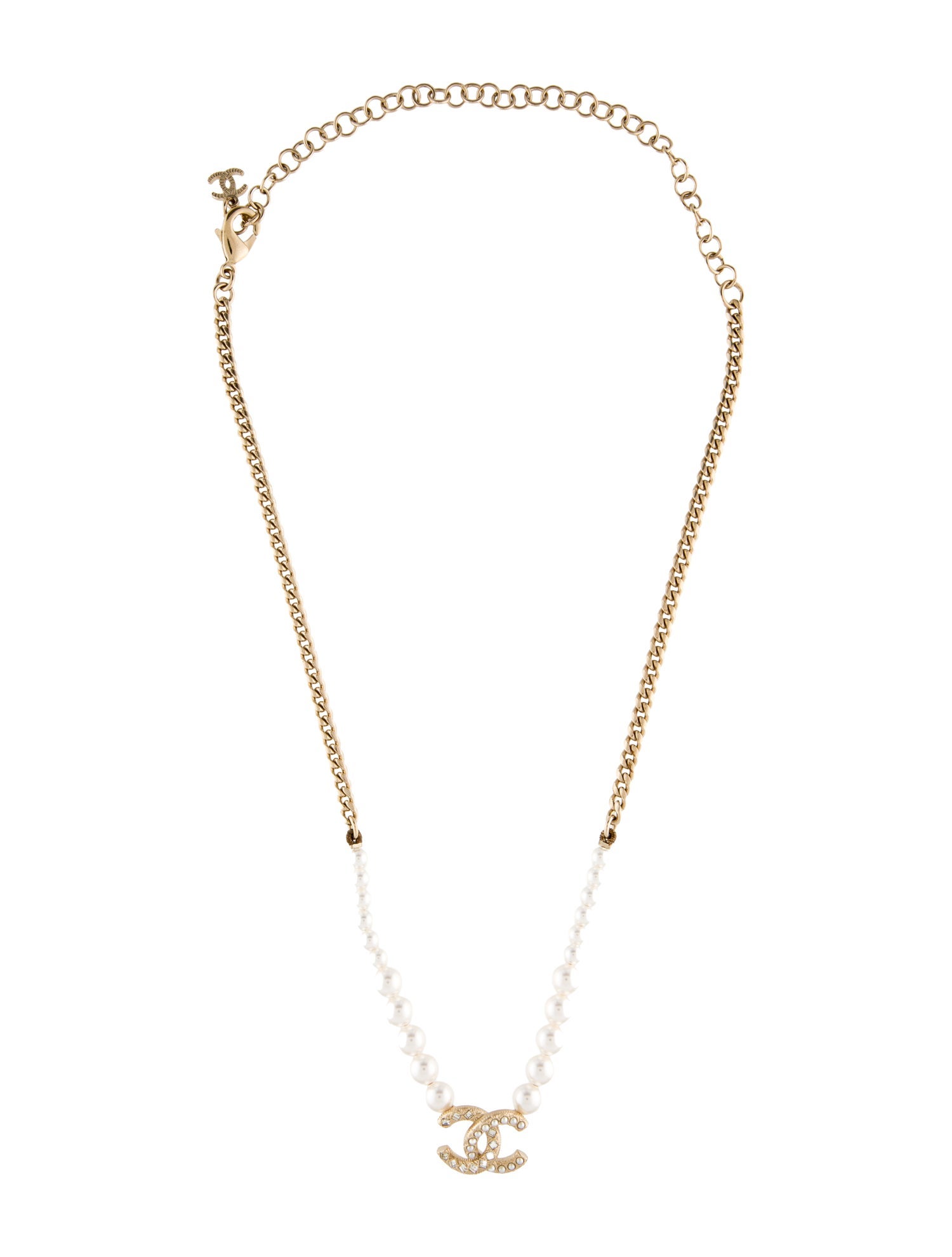 Chanel 2021 Faux Pearl & Strass CC Choker Necklace