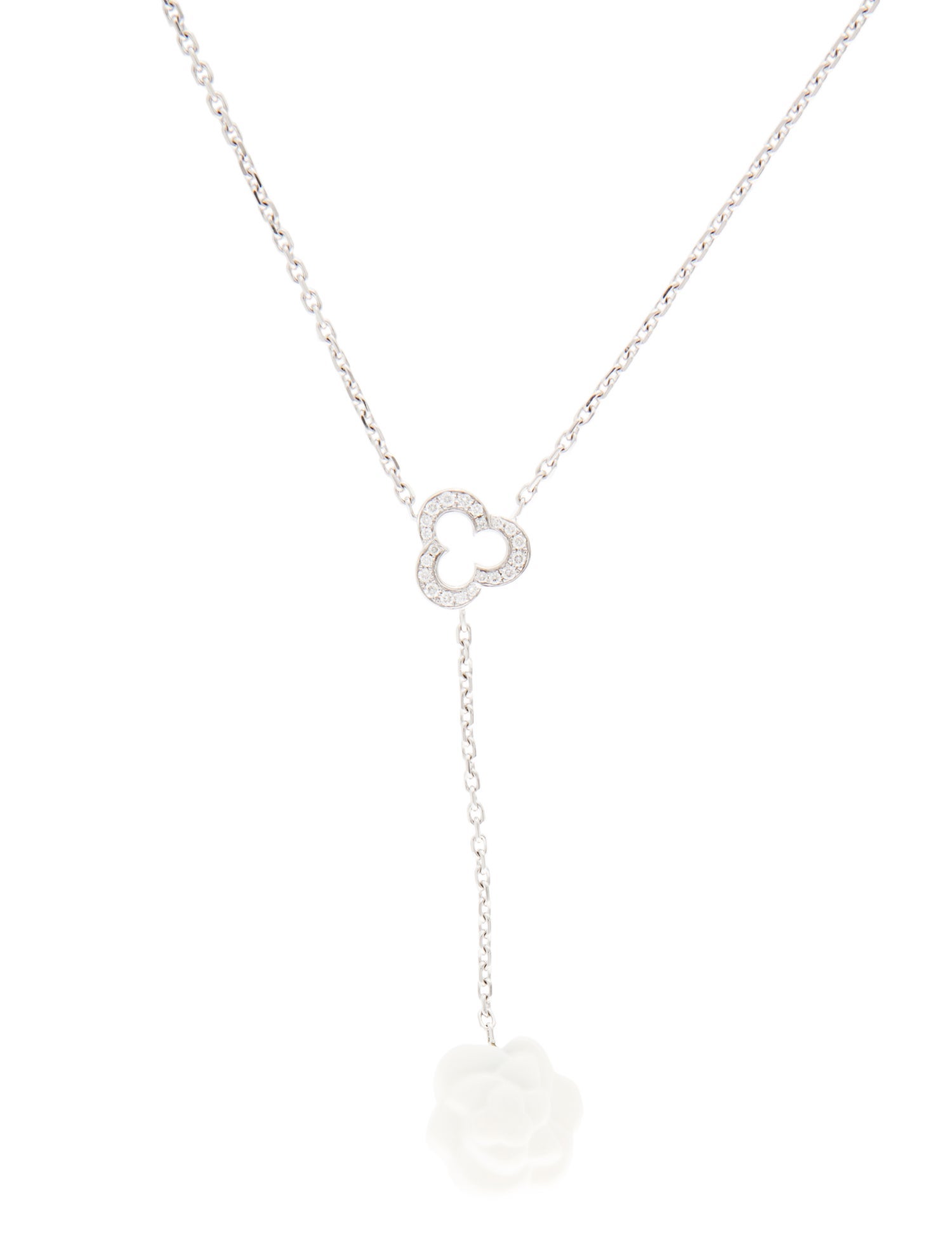 Chanel 18K Chalcedony & Diamond Camelia Sculpte Lavalier Necklace