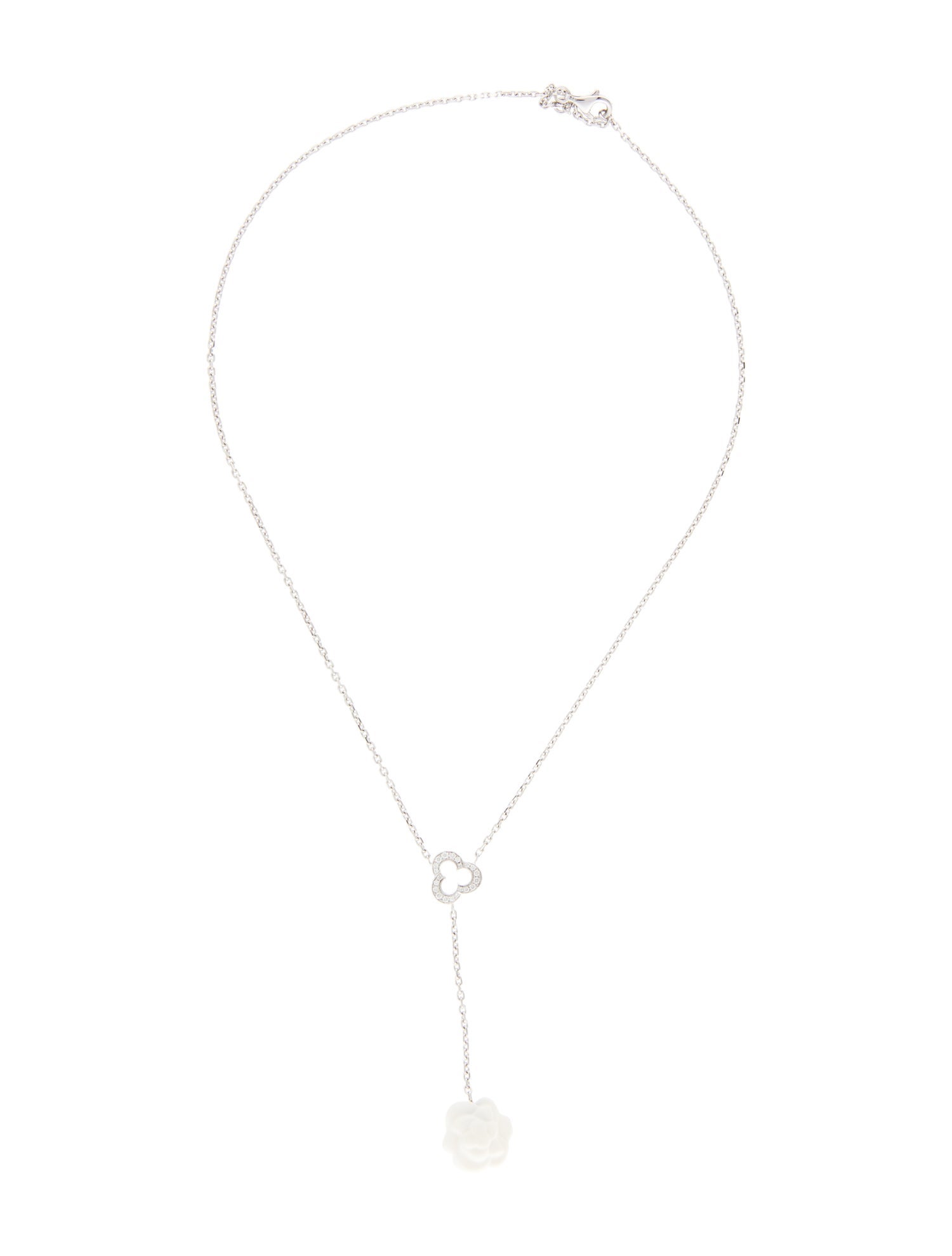Chanel 18K Chalcedony & Diamond Camelia Sculpte Lavalier Necklace