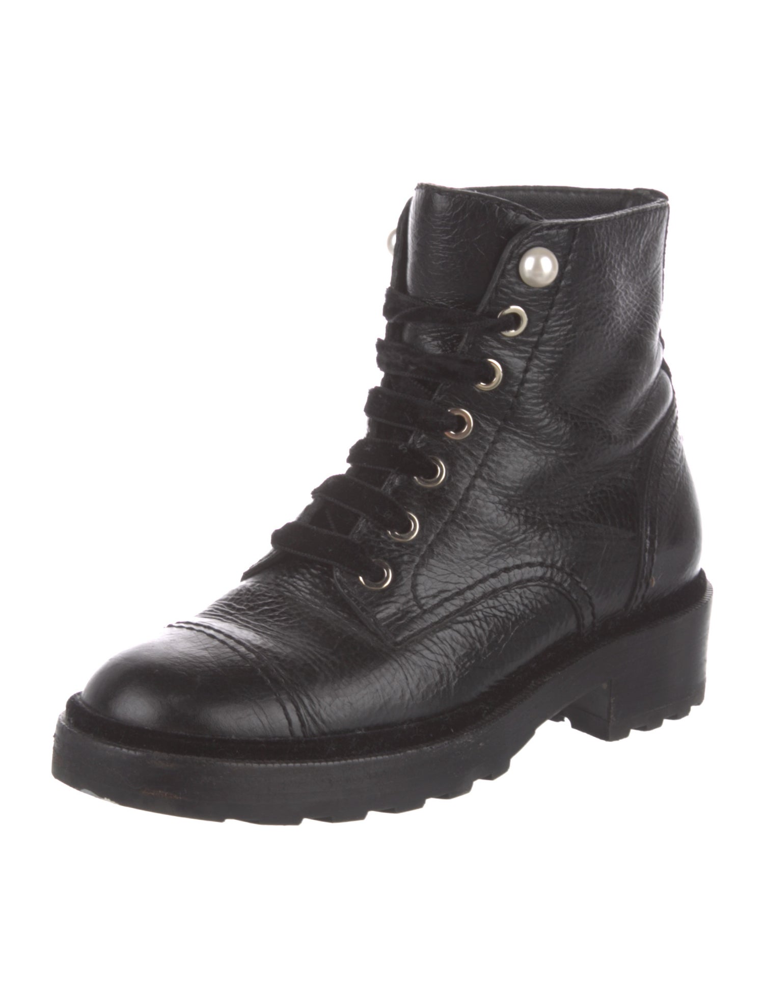 Chanel Interlocking CC Logo Leather Combat Boots