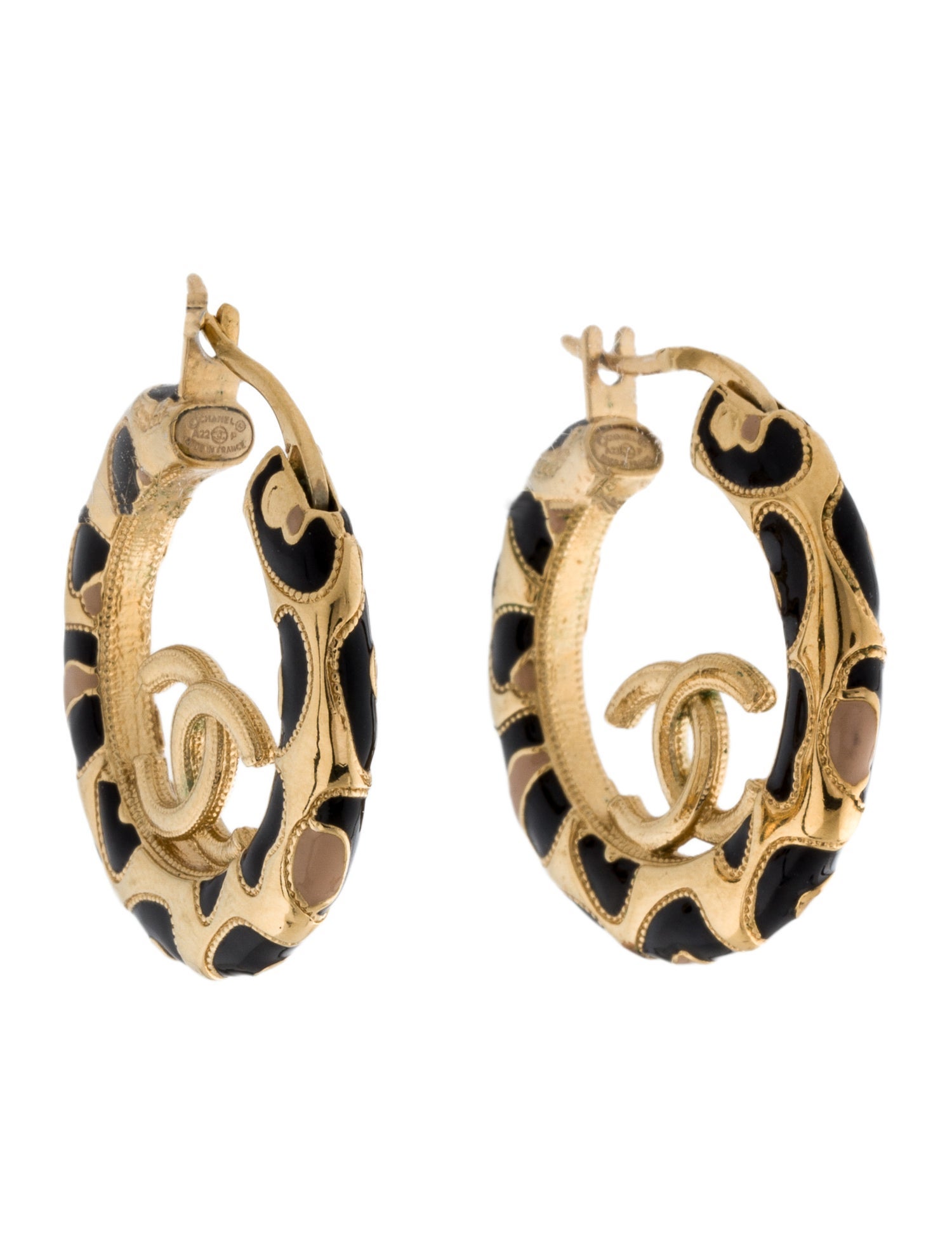 Chanel 2022 Enamel CC Hoop Earrings