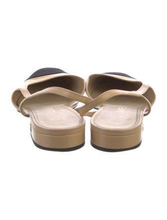 Chanel Interlocking CC Logo Leather Slingback Flats