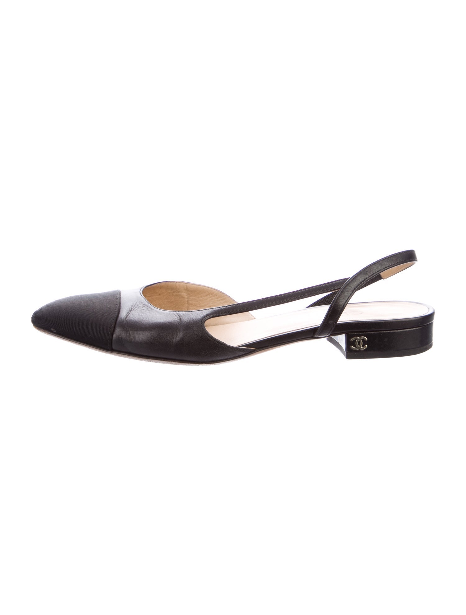 Chanel Interlocking CC Logo Leather Slingback Flats