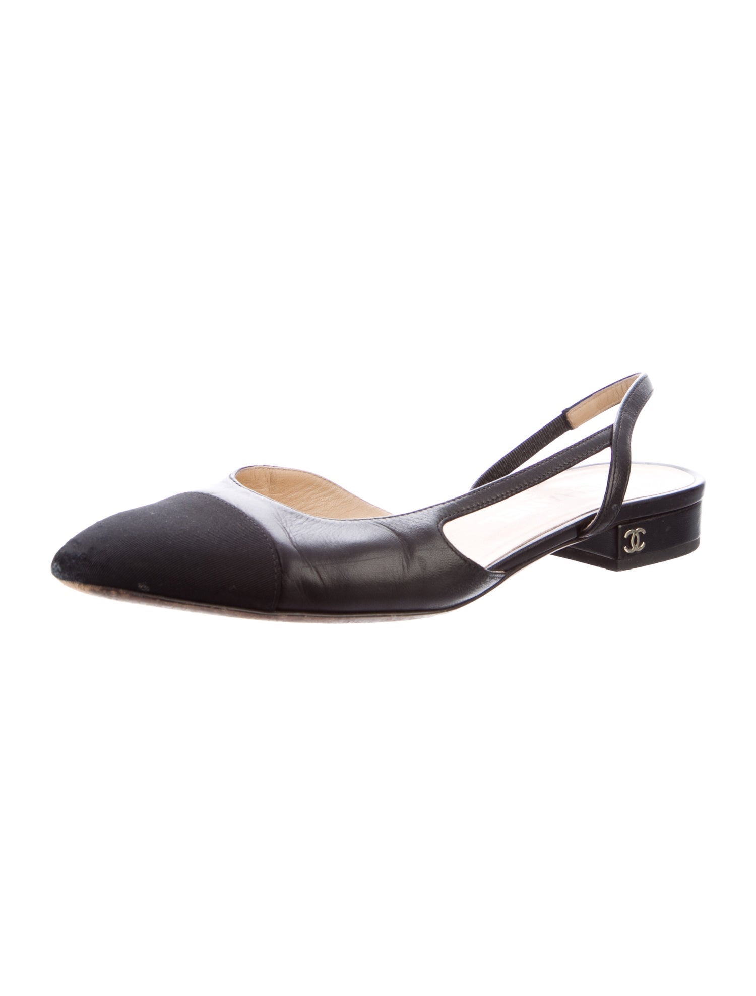 Chanel Interlocking CC Logo Leather Slingback Flats