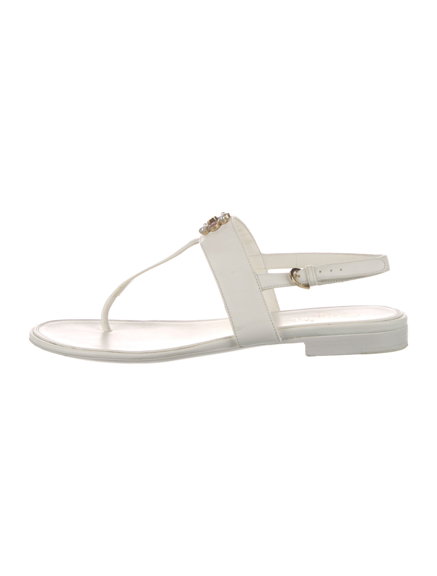 Chanel Interlocking CC Logo Leather T-Strap Sandals