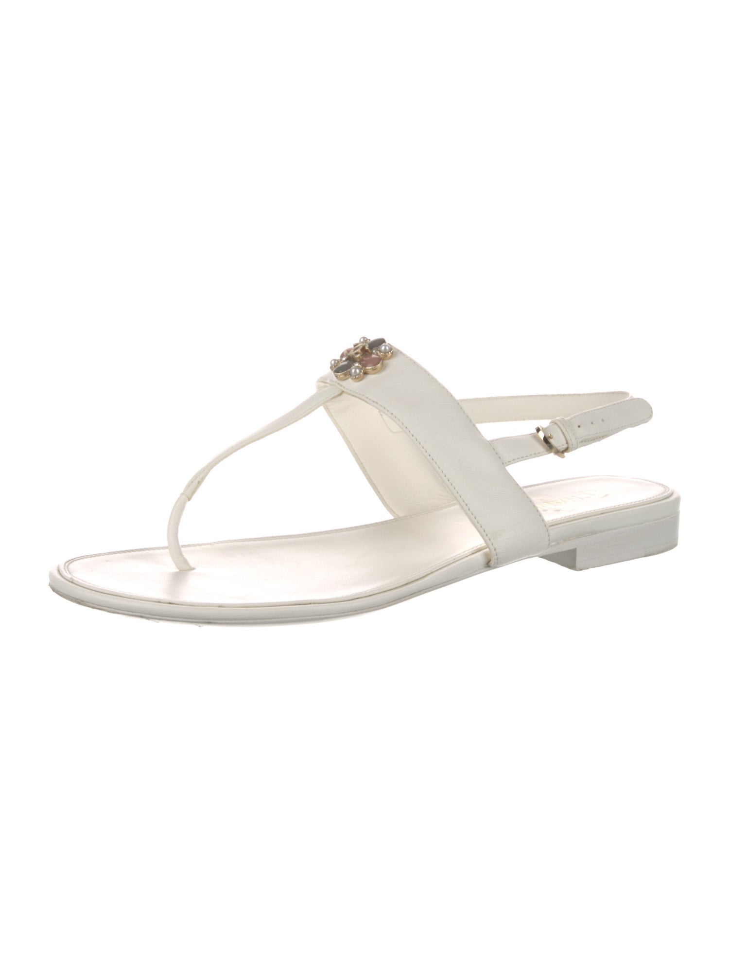 Chanel Interlocking CC Logo Leather T-Strap Sandals