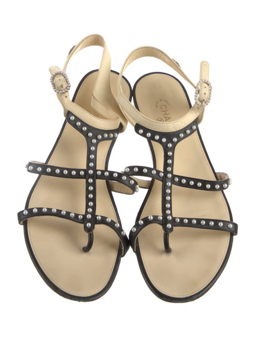 Chanel Interlocking CC Logo Lambskin T-Strap Sandals