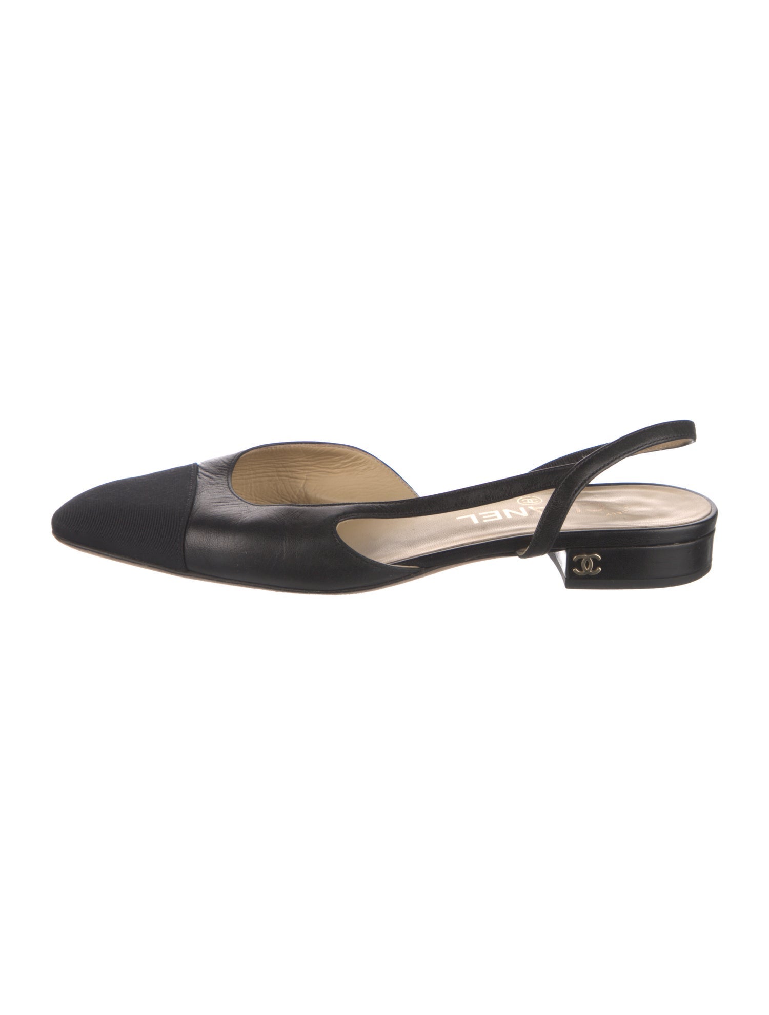 Chanel Interlocking CC Logo Lambskin Slingback Flats