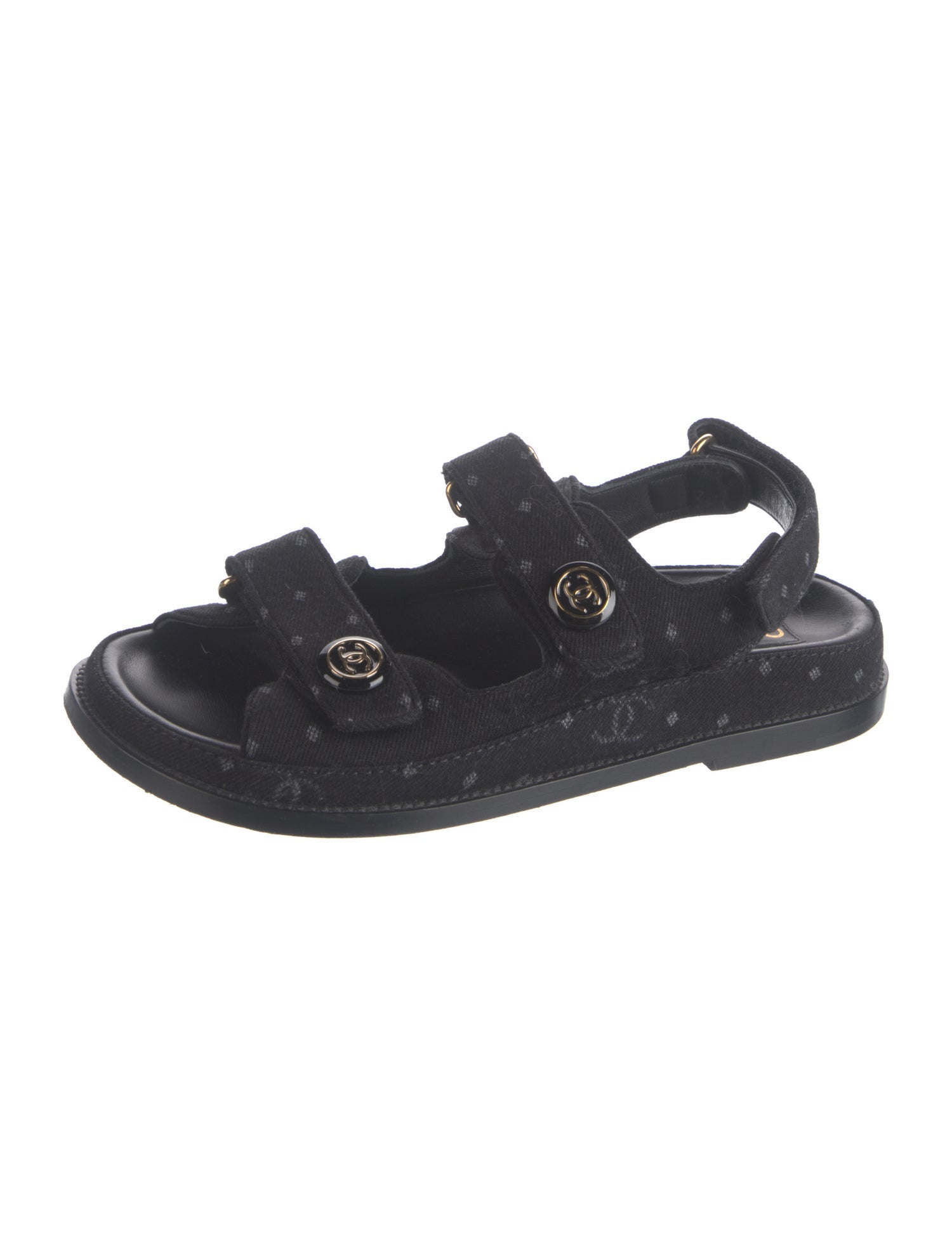 Chanel Interlocking CC Logo Denim Slingback Sandals