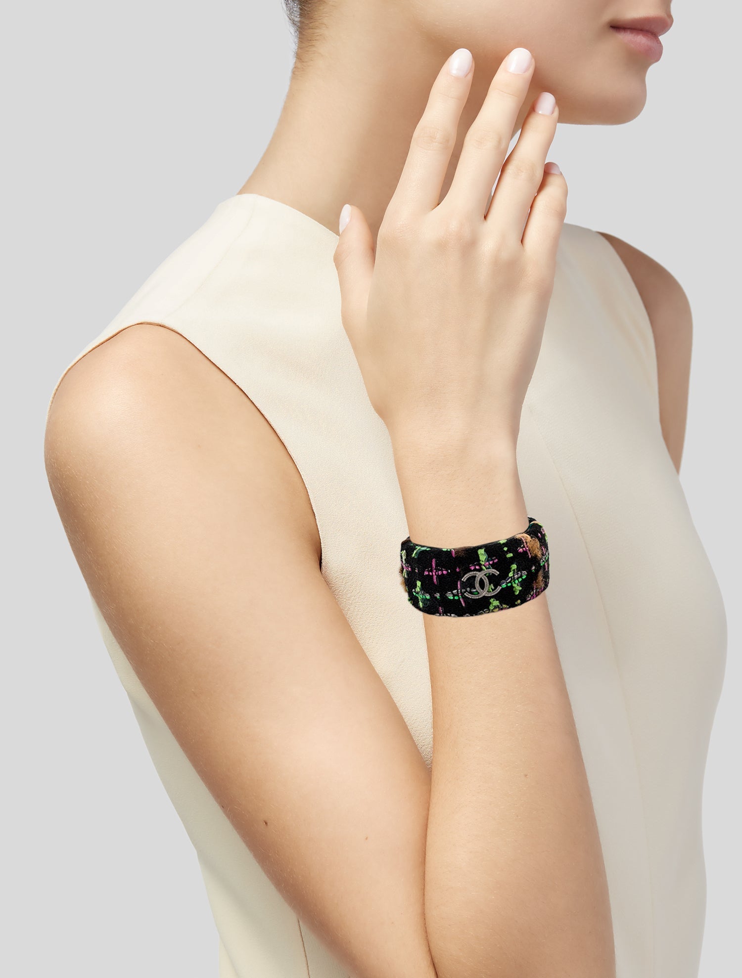 Chanel Tweed CC Bangle Bracelet