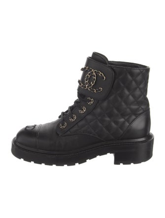 Chanel Interlocking CC Logo Calfskin Combat Boots