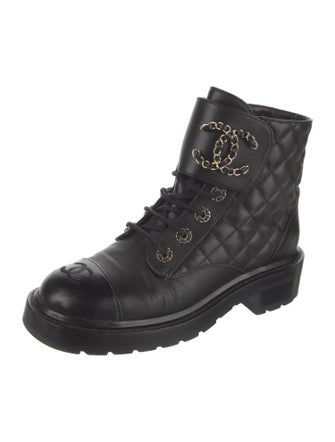 Chanel Interlocking CC Logo Calfskin Combat Boots
