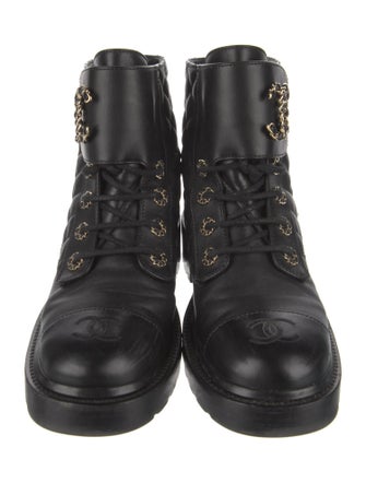 Chanel Interlocking CC Logo Calfskin Combat Boots