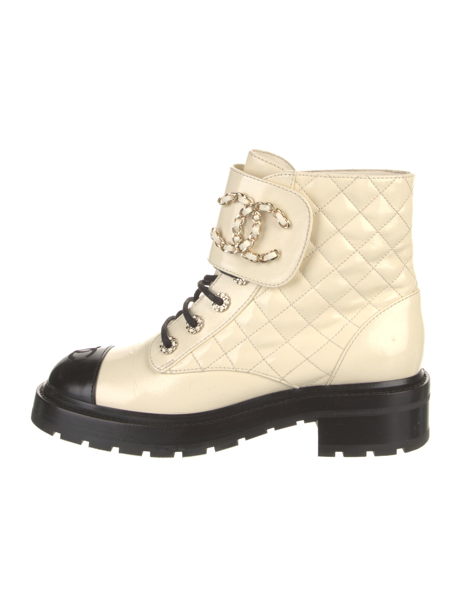 Chanel Interlocking CC Logo Leather Combat Boots