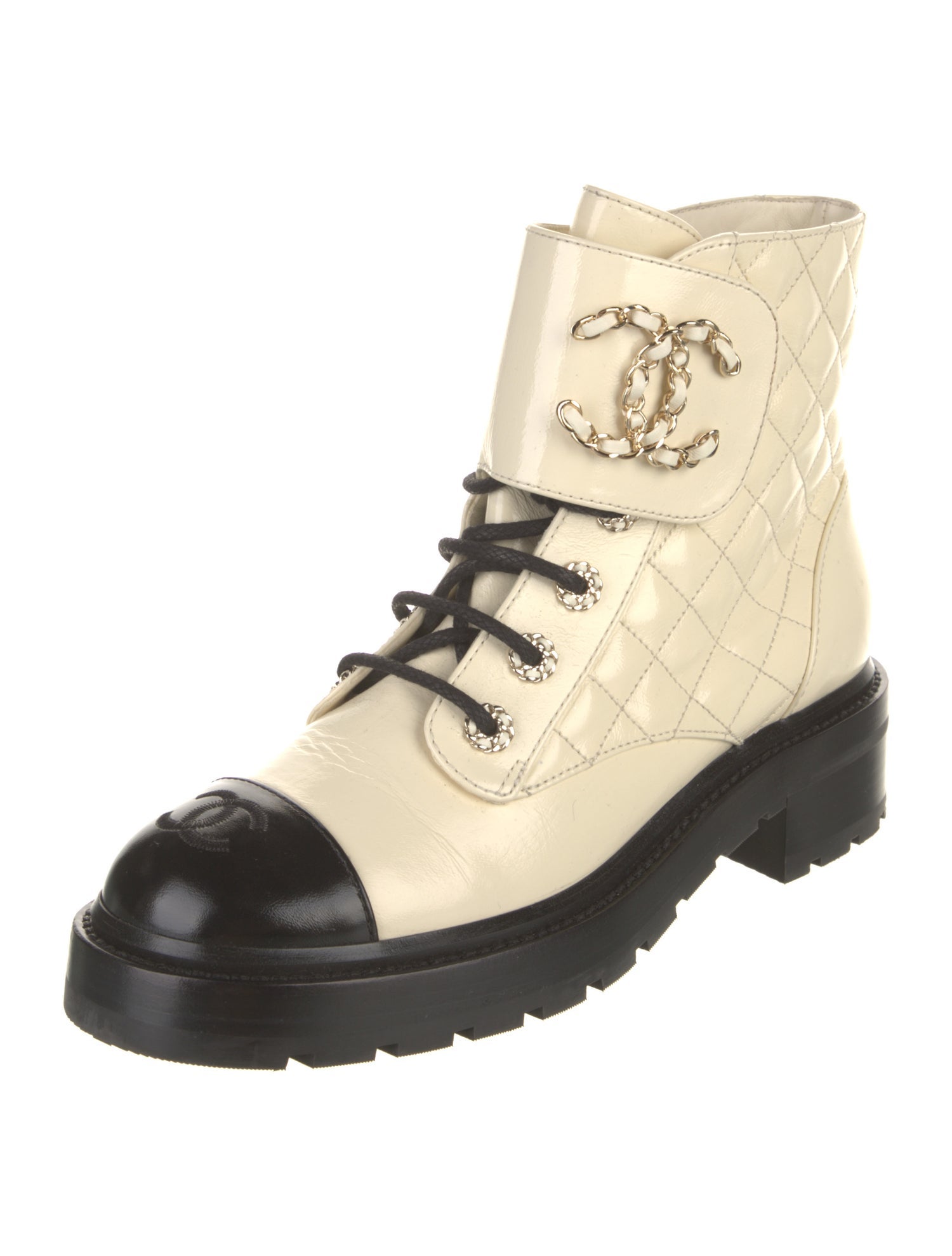Chanel Interlocking CC Logo Leather Combat Boots