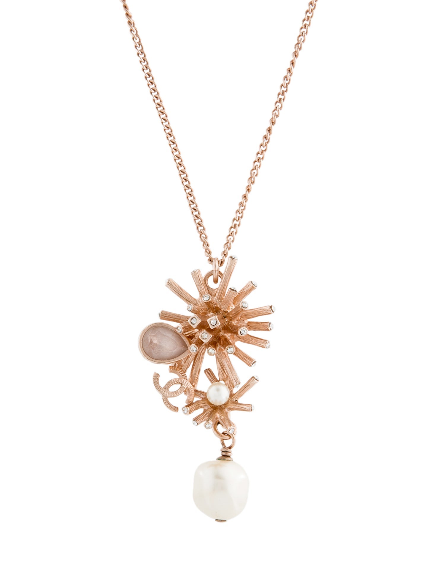 Chanel Faux Pearl & Strass CC Starburst Pendant Necklace