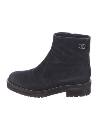 Chanel Interlocking CC Logo Suede Moto Boots