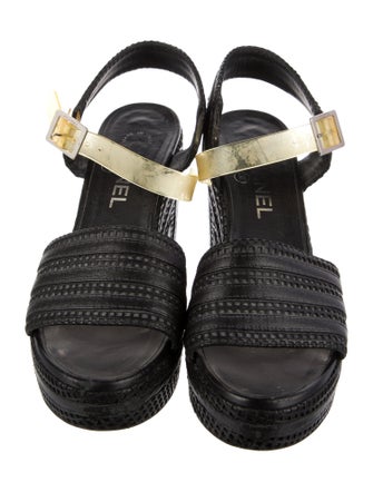 Chanel Interlocking CC Logo Embossed Leather Espadrilles