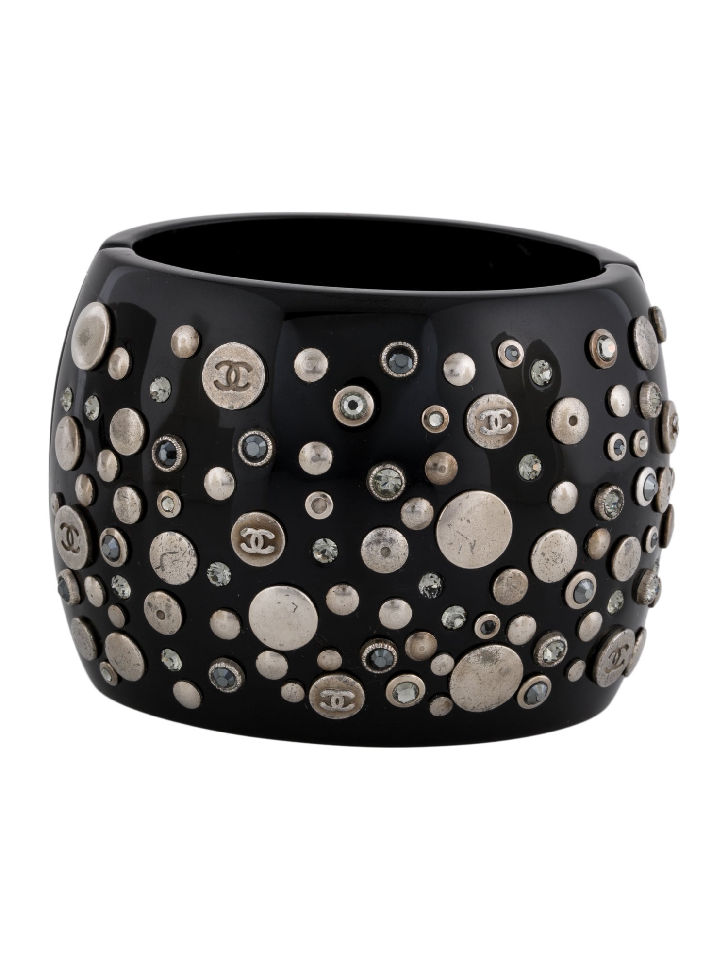 Chanel Resin & Strass CC Hinged Bangle Bracelet