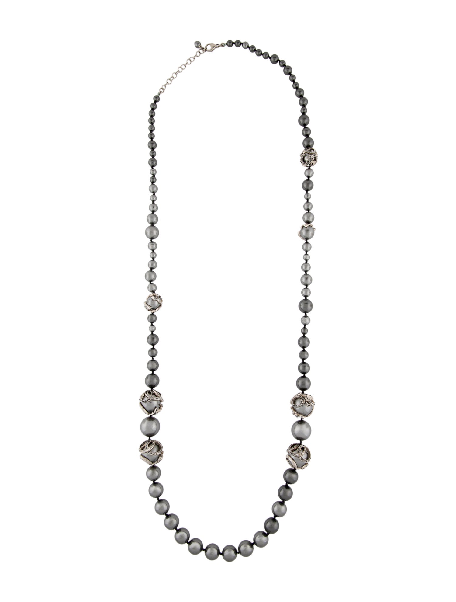 Chanel Faux Pearl & Strass CC Bead Strand Necklace