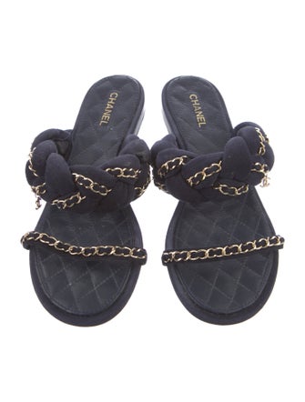 Chanel Interlocking CC Logo Suede Slides