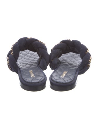 Chanel Interlocking CC Logo Suede Slides