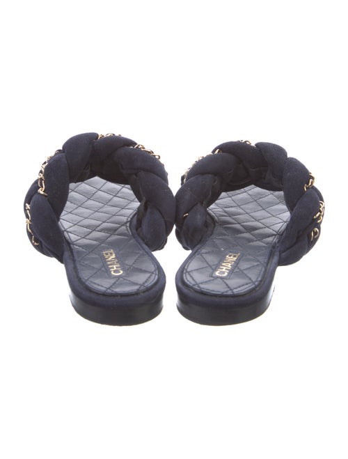 Chanel Interlocking CC Logo Suede Slides