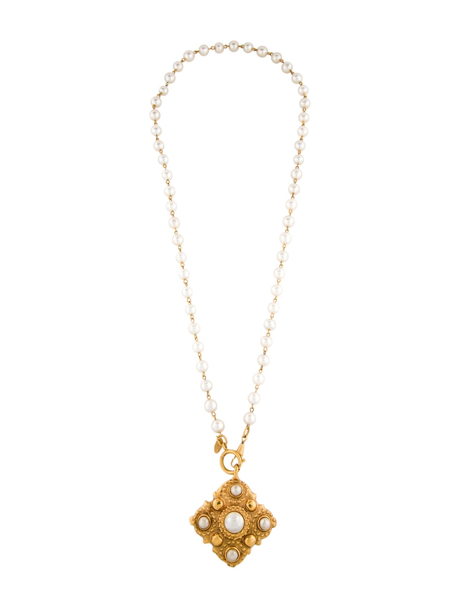 Chanel Vintage Faux Pearl Pendant Necklace