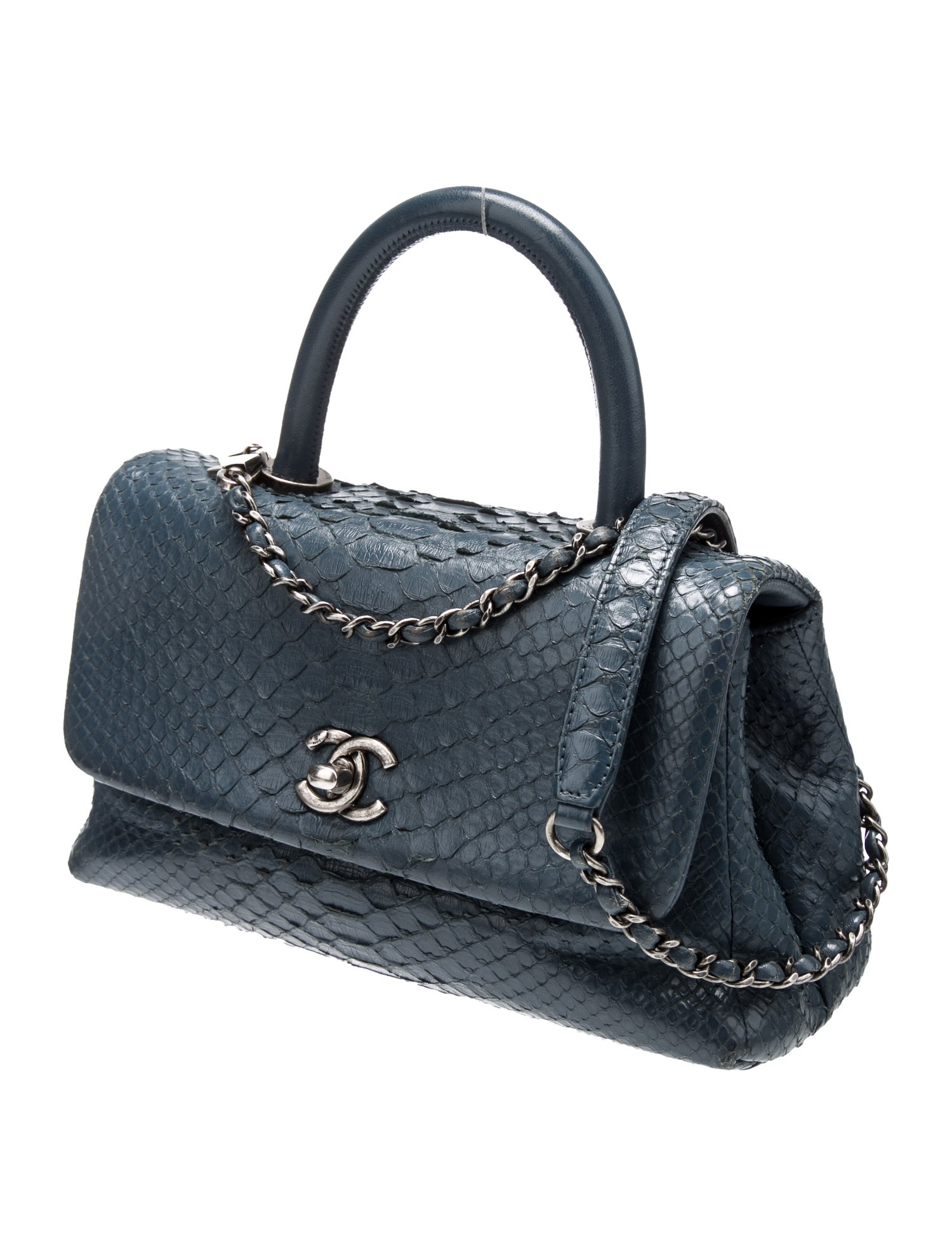 Chanel Mini Python Coco Handle Bag w/ Strap - Blue Handle Bags