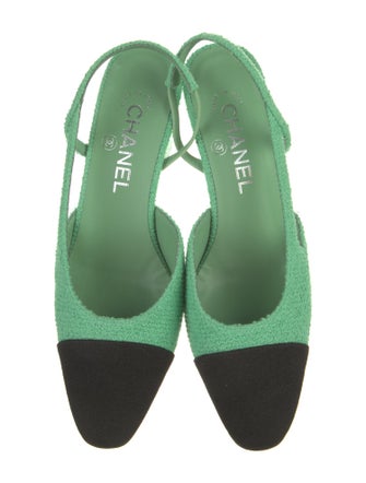 Chanel Interlocking CC Logo Tweed Slingback Pumps