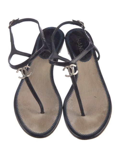 Chanel T-Strap Interlocking CC Logo T-Strap Sandals