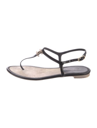 Chanel Interlocking CC Logo Leather T-Strap Sandals