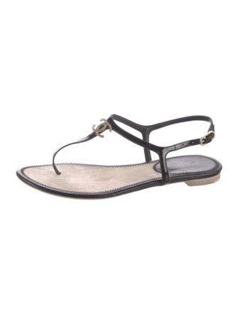 Chanel Interlocking CC Logo Leather T-Strap Sandals