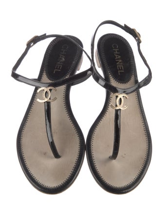 Chanel Interlocking CC Logo Leather T-Strap Sandals