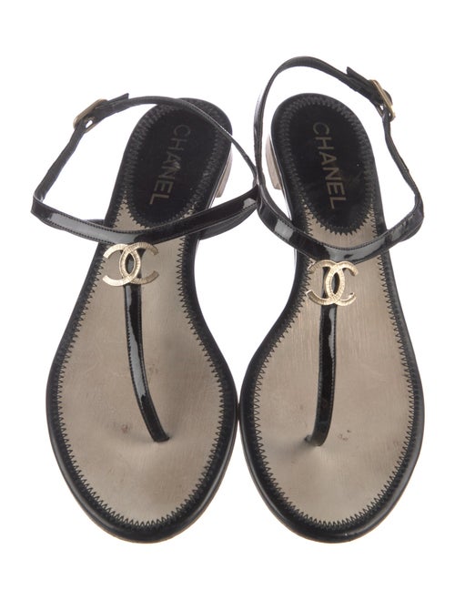 Chanel Interlocking CC Logo Leather T-Strap Sandals