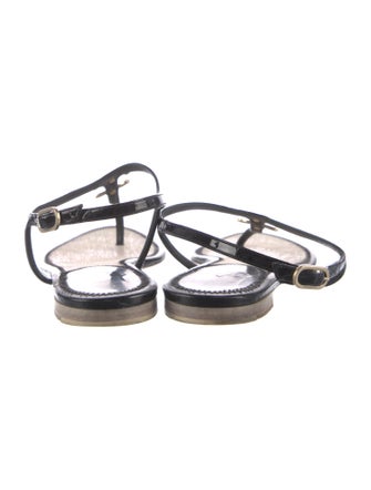 Chanel Interlocking CC Logo Leather T-Strap Sandals